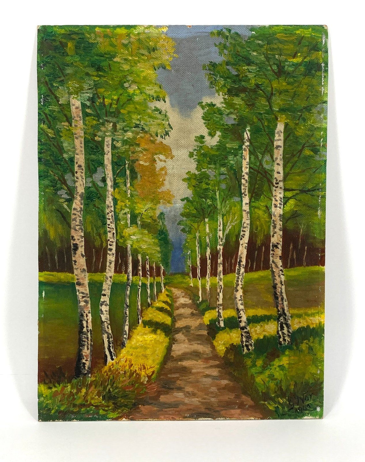 *ÖLGEMÄLDE BIRKENALLEE LANDSCHAFT PARK WALDWEG 1961 G. NOR SIGNIE