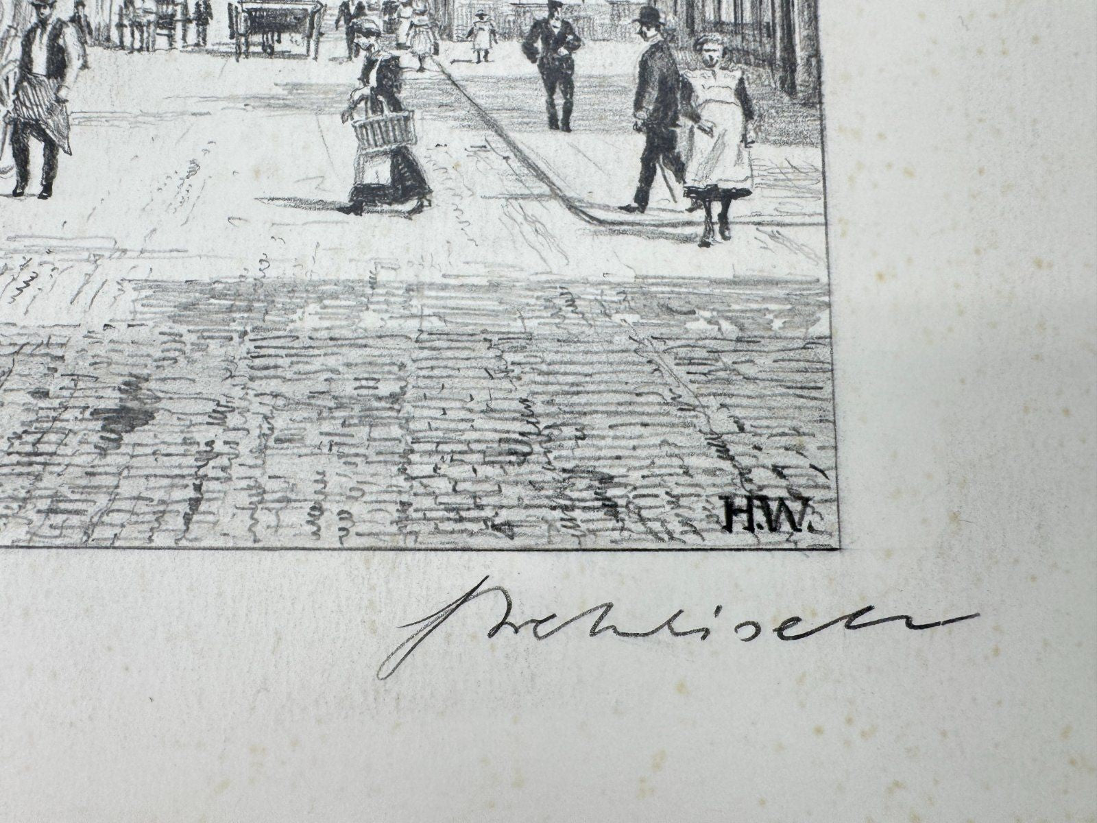 * HEINZ WEHLISCH ZEICHNUNG AUE MARKTPLATZ RATHAUS 1900 ANSICHT SIGNIERT