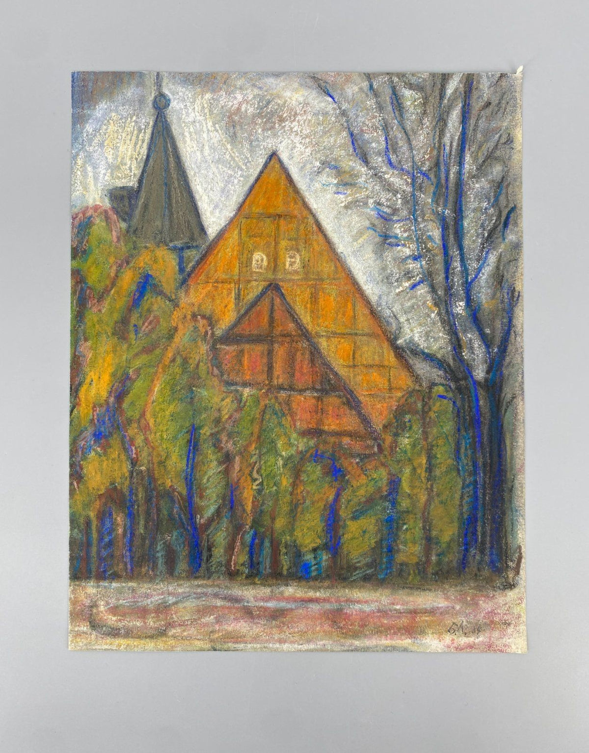 *PASTELLGEMÄLDE GEBÄUDEANSICHT KIRCHENGEBÄUDE GK 1984 SIGN UNIKAT