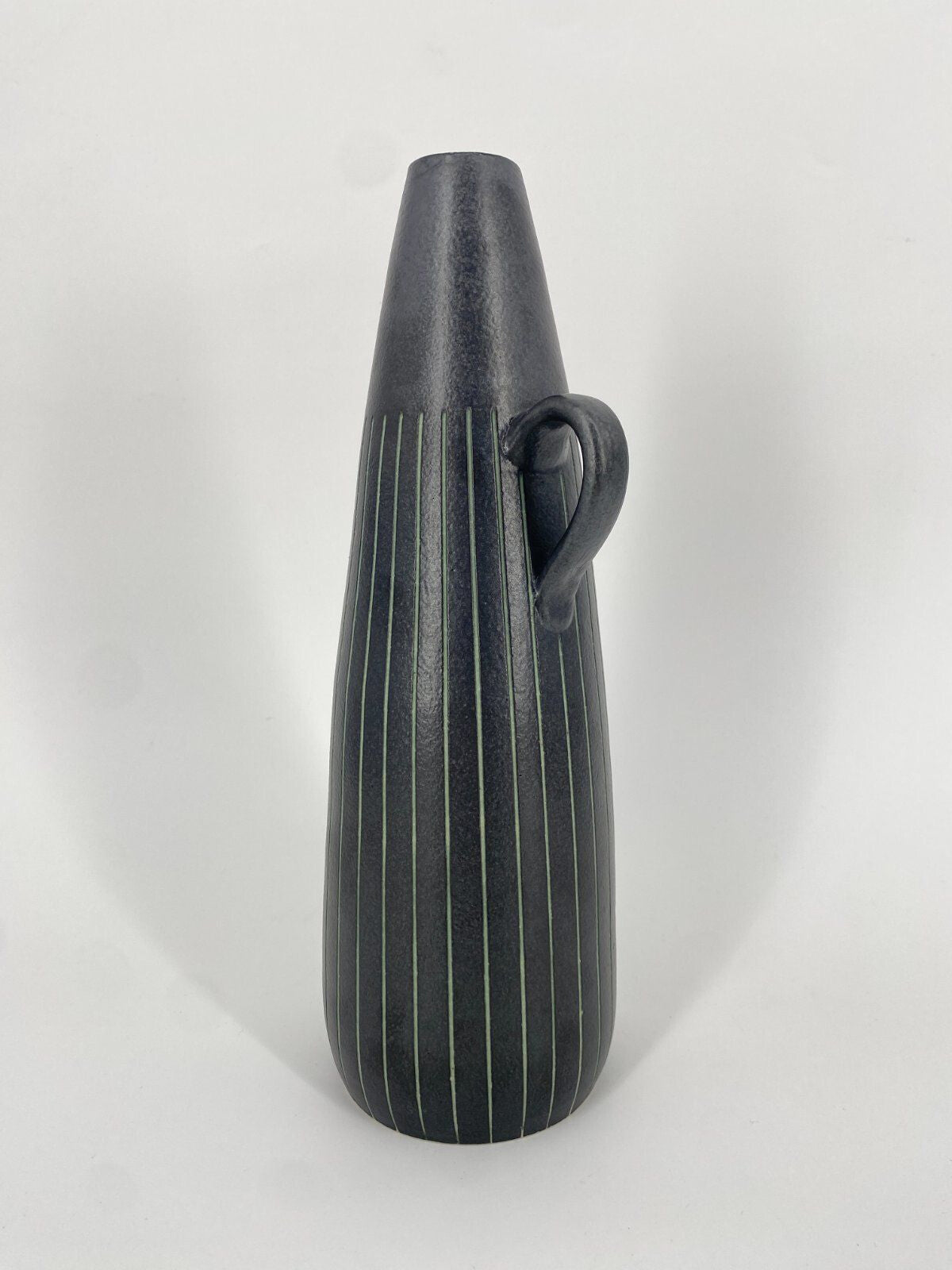 * STUDIOKERAMIK HENKEL VASE KRUG GESTREIFT MATT ANTHRAZIT 29CM