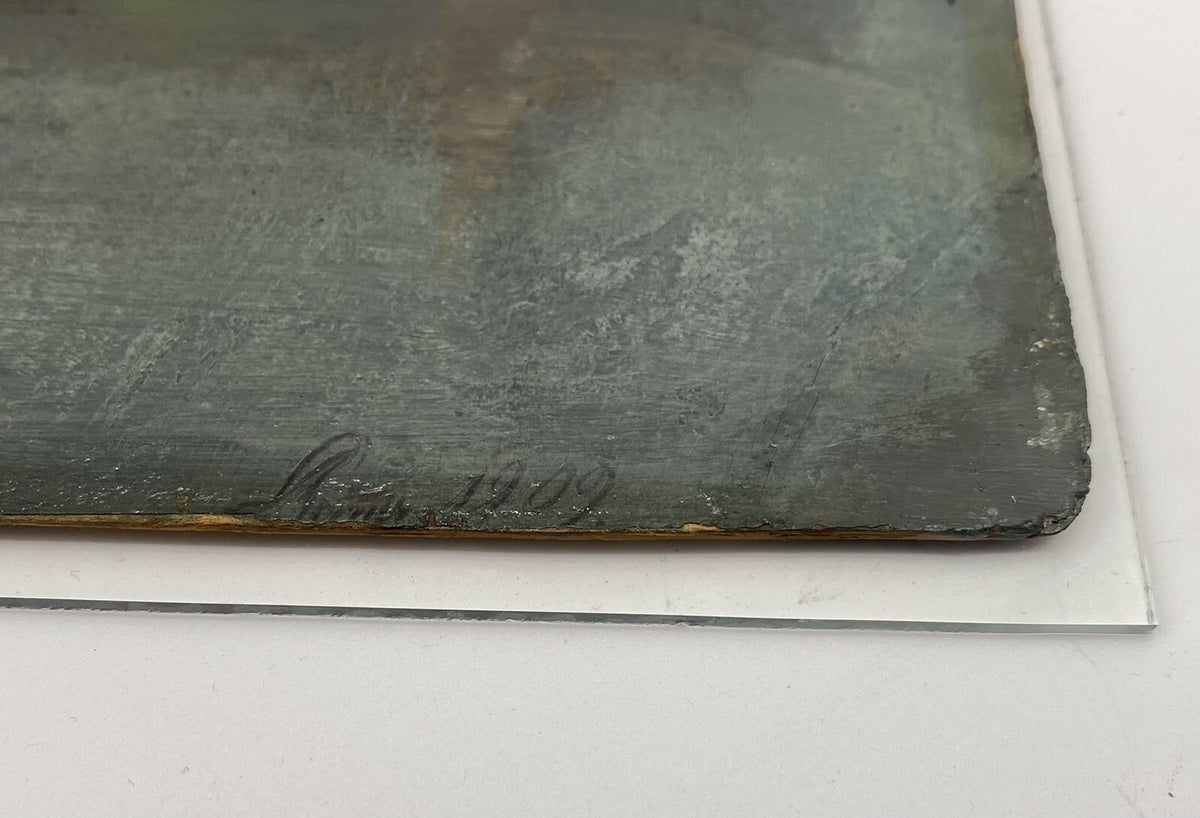 * ÖLGEMÄLDE BILD ÖL INSEL BOOT WETTER WOLKEN ANSICHT ANTIK 1909