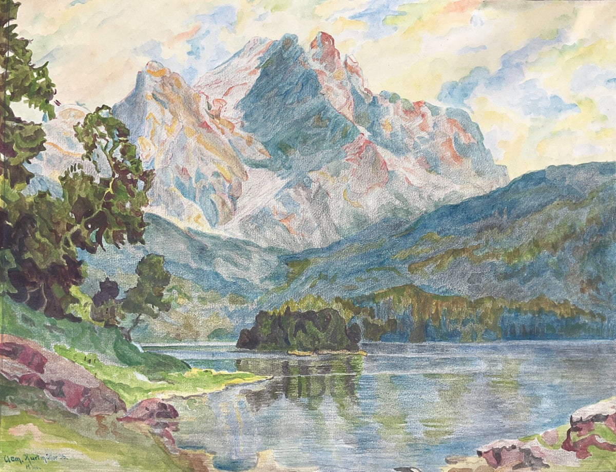 *GEMÄLDE KURTMÜLLER EIBSEE ZUGSPITZE HANNS MAURUS 1936 JUGENDSTIL