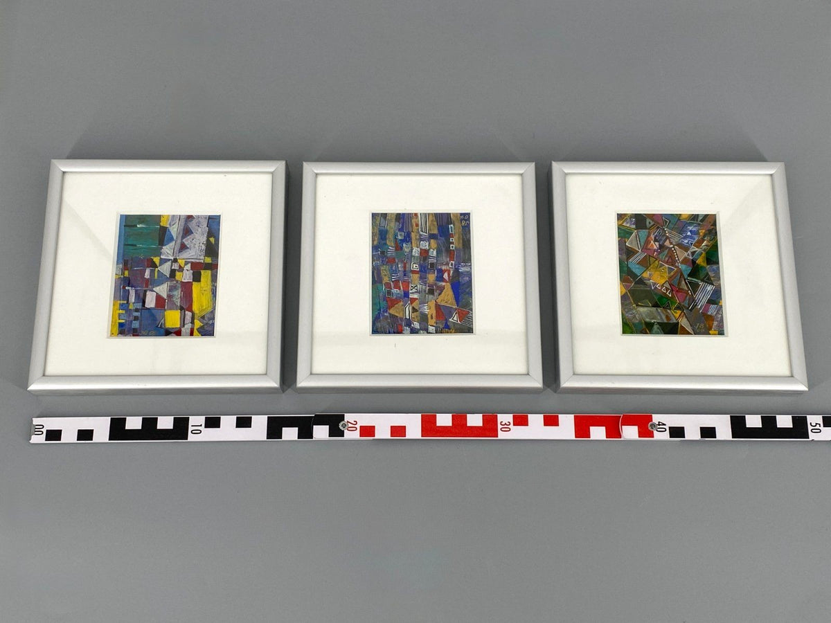 *3x ACRYLGEMÄLDE JB 2004 SIGNIERT METALLFARBEN ABSTRAKT GERAHMT