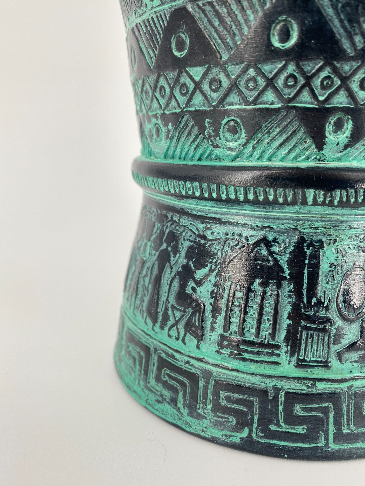 * 2x GRIECHISCHE KERAMIK VASEN RELIEF VASE SAVAS RHODES TÜRKIS ROT