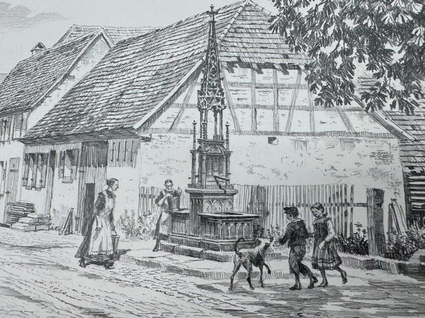 * HEINZ WEHLISCH ZEICHNUNG KUPPENHEIM UM 1890 ANSICHT SIGNIERT