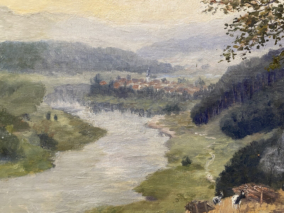 ÖLGEMÄLDE GEMÄLDE BAUM FLUSS LAGERFEUER HIRTEN FLUSS FRITZ BARTTZ 91