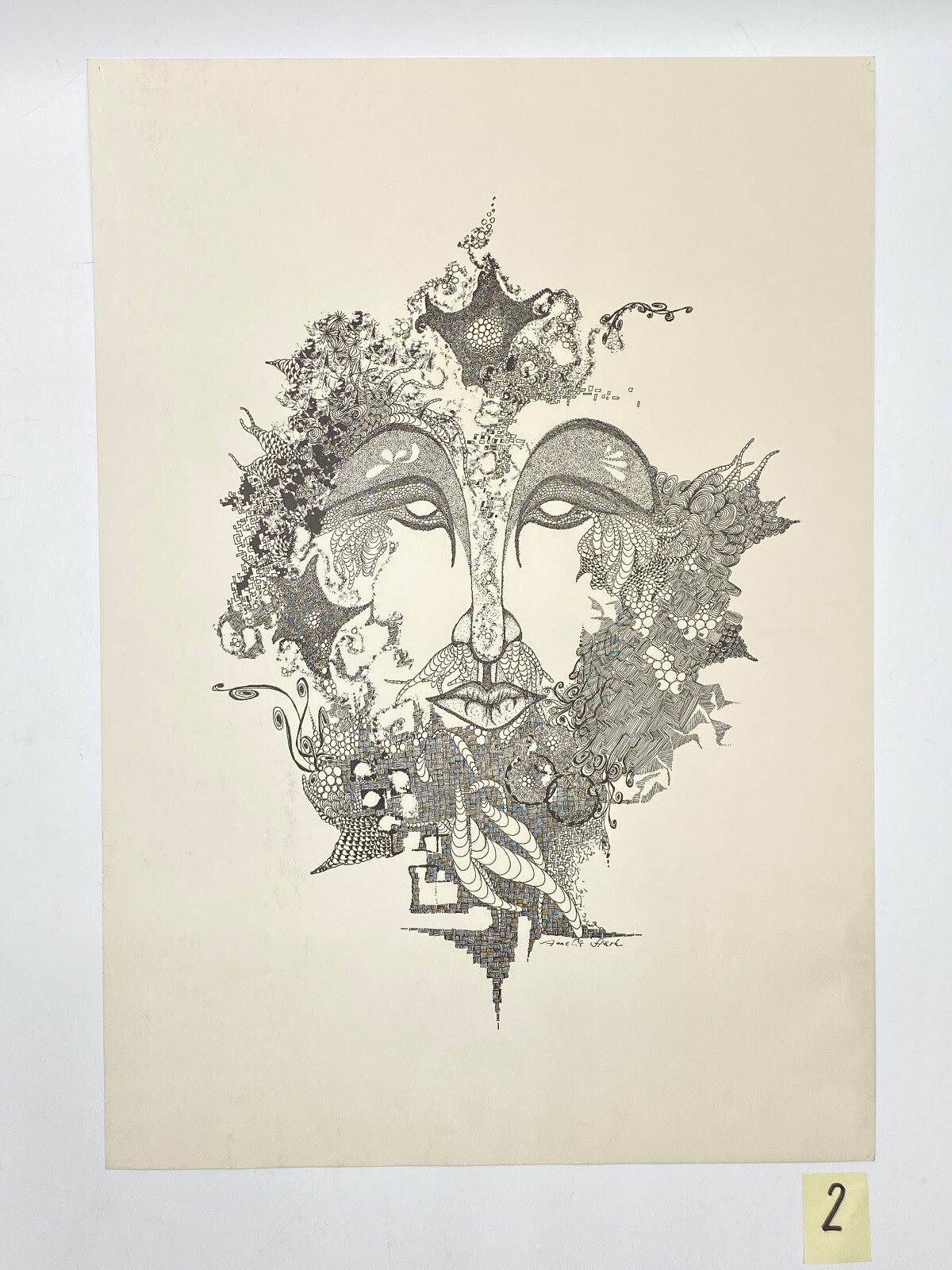 * 1v2 ANNELIE STÄRK GRAFIK DRUCK ABSTRAKT SURREAL GESICHT ZEICHNUNG SIGNIERT 70