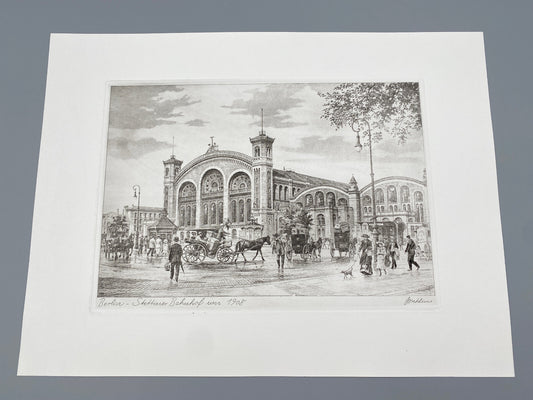 HEINZ WEHLISCH RADIERUNG BERLIN STETTINER BAHNHOF UM 1908 SIGNIERT