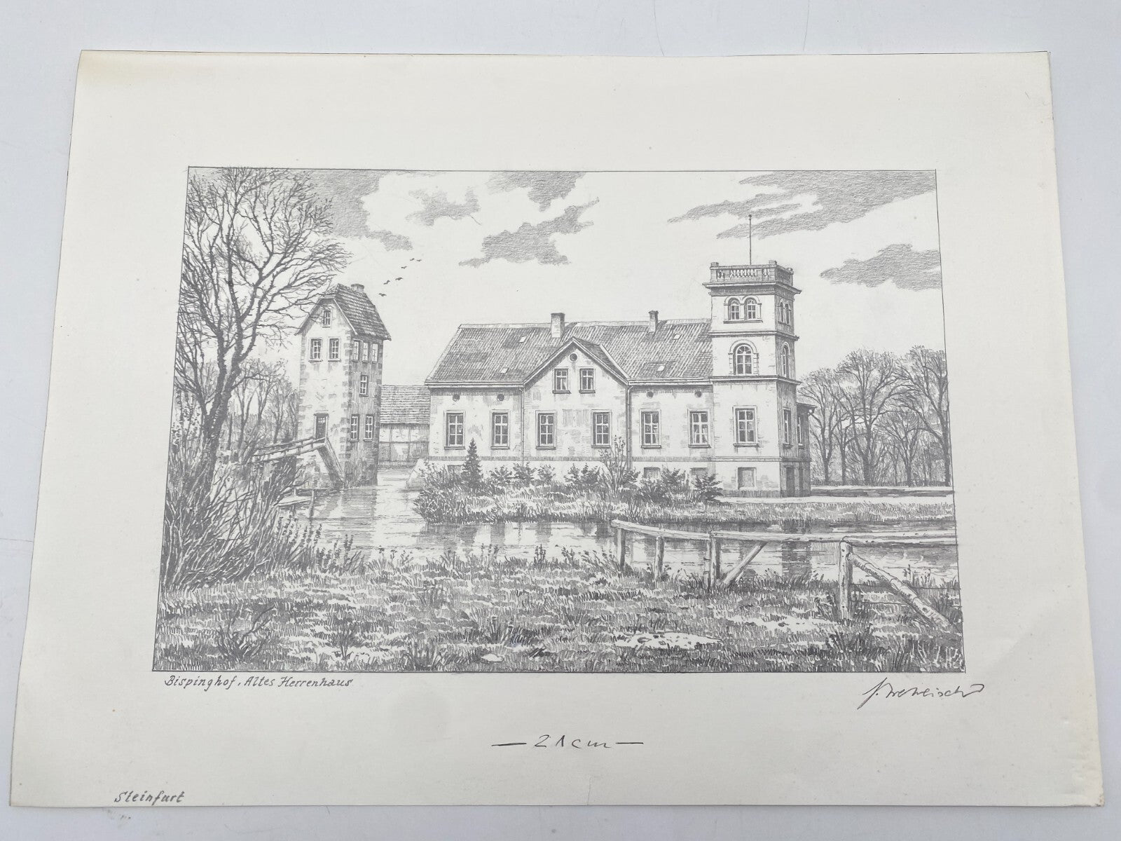 HEINZ WEHLISCH ZEICHNUNG STEINFURT BISPINGHOF ALTES HERRENHAUS HANDSIGNIERT