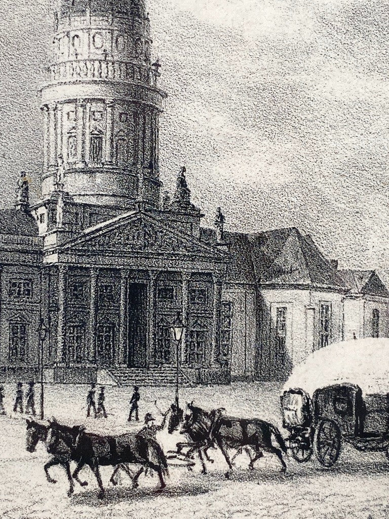 * ORIGINAL LITHOGRAFIE 1840 GENDARMENMARKT DOM SCHAUSPIELHAUS BERLIN ANTIK