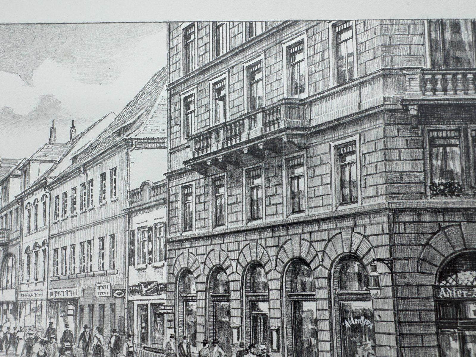 * HEINZ WEHLISCH ZEICHNUNG PFORZHEIM BRÖTZINGER GASS UM 1914 ANSICHT