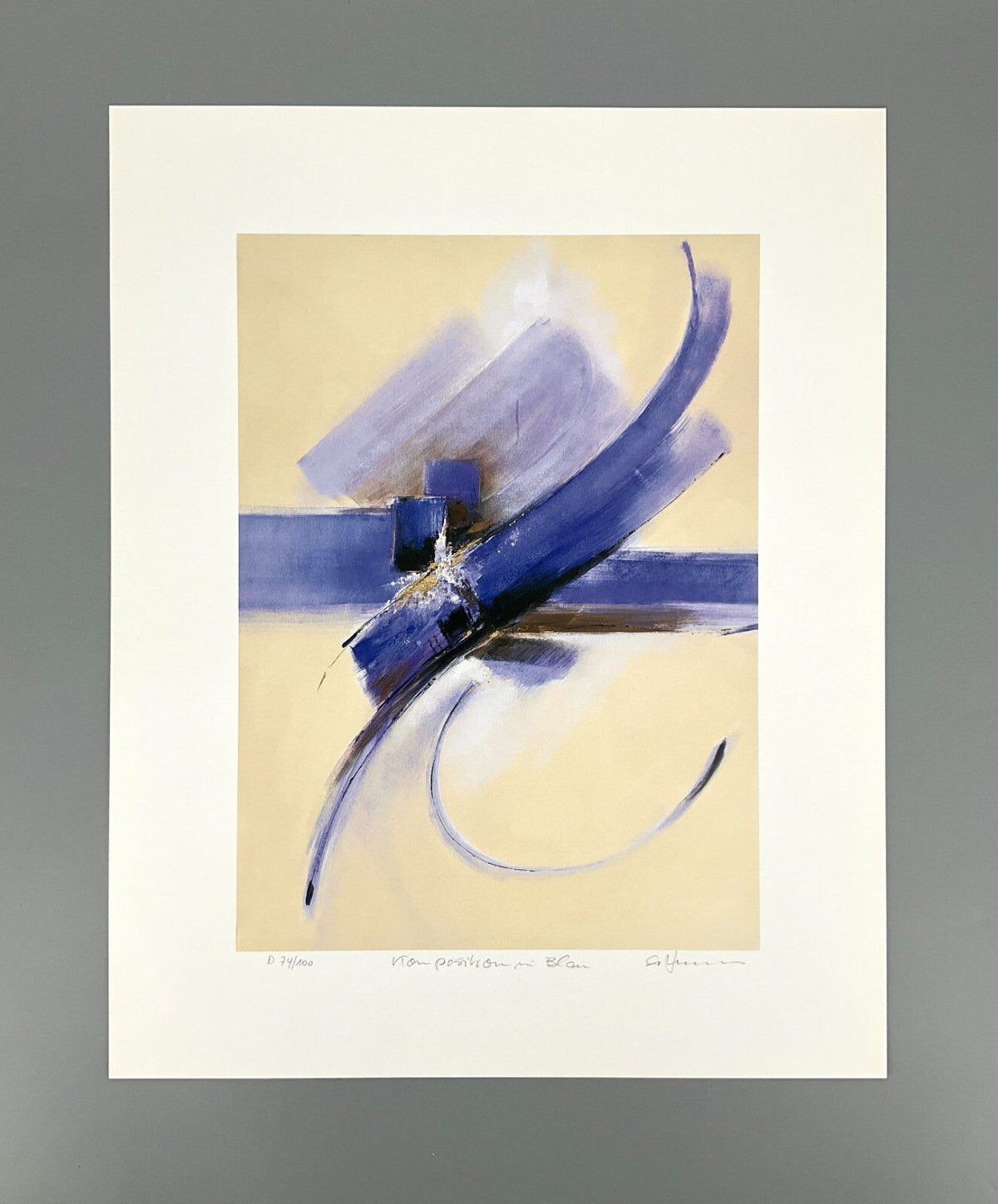 *KUNSTDRUCK GEORG SCHÄDEL KOMPOSITION IN BLAU HANDSIGNIERT NUMMER