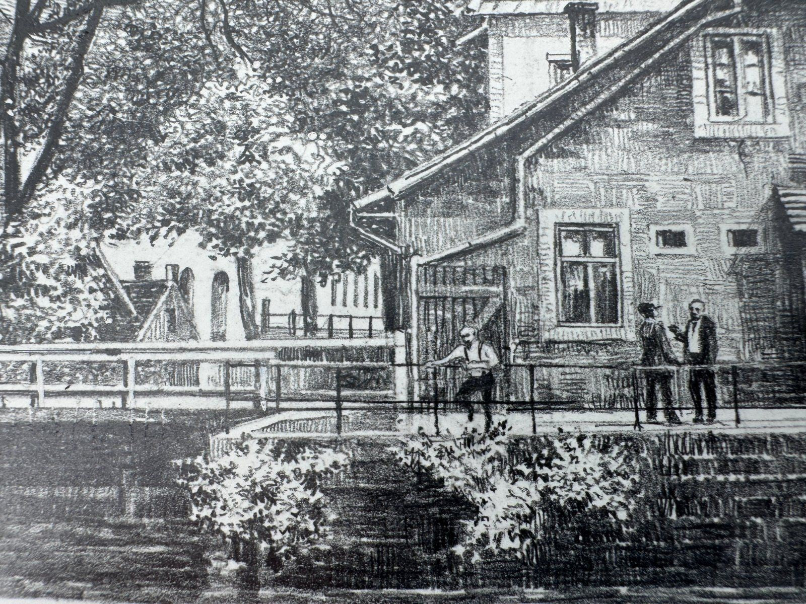 * HEINZ WEHLISCH ZEICHNUNG MEININGEN WASSERBURG MÜHLE ANSICHT