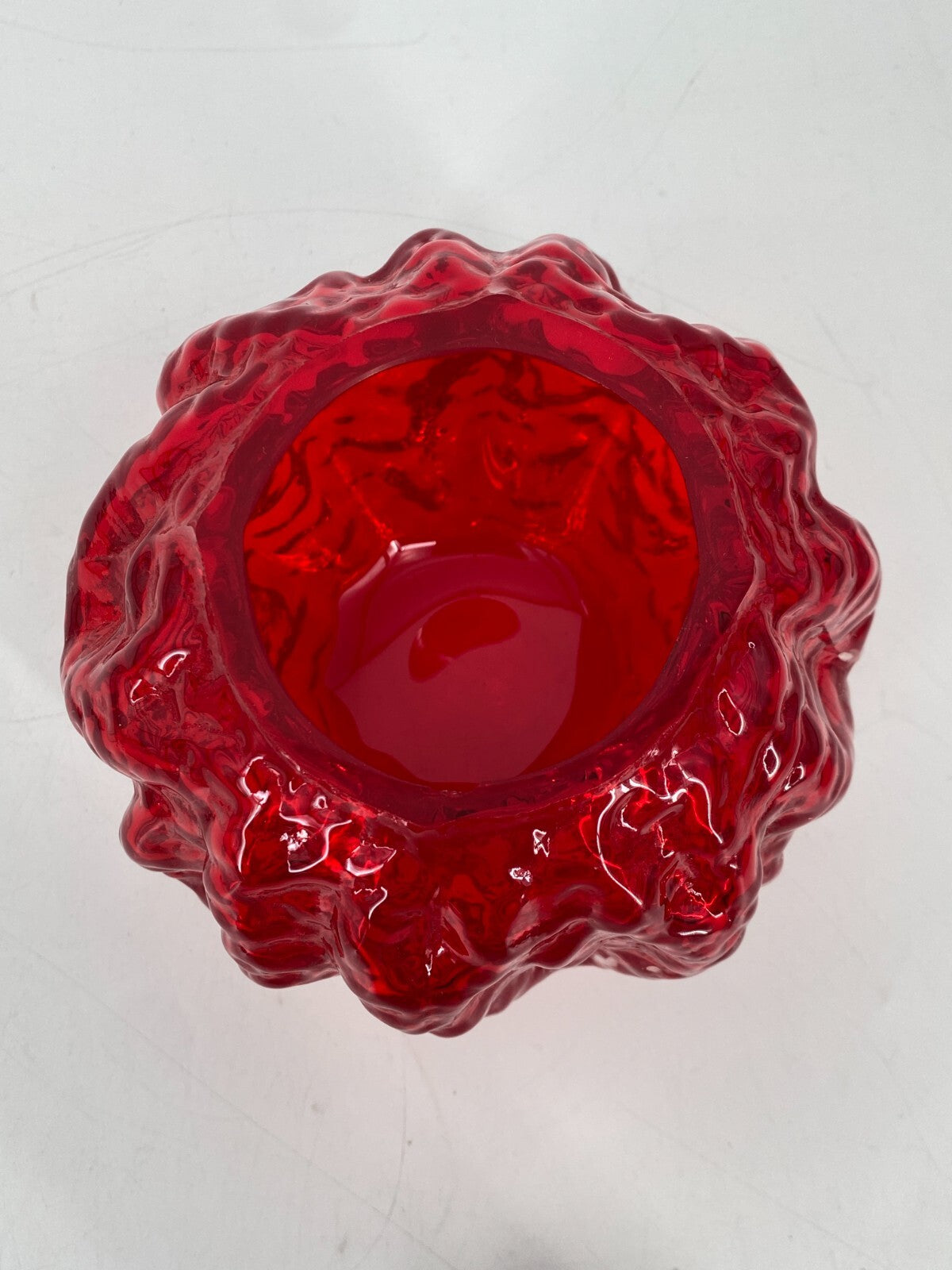 * VASE INGRID GLAS KUGEL KUGELVASE 60ER EISGLAS ROT VINTAGE
