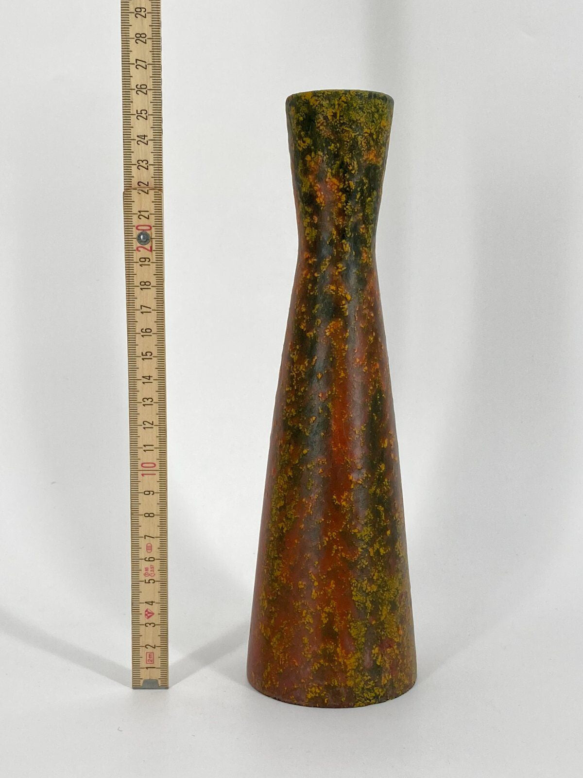 * VASE KERAMIK FAT LAVA GLASUR ROT GRÜN KONKAV VINTAGE
