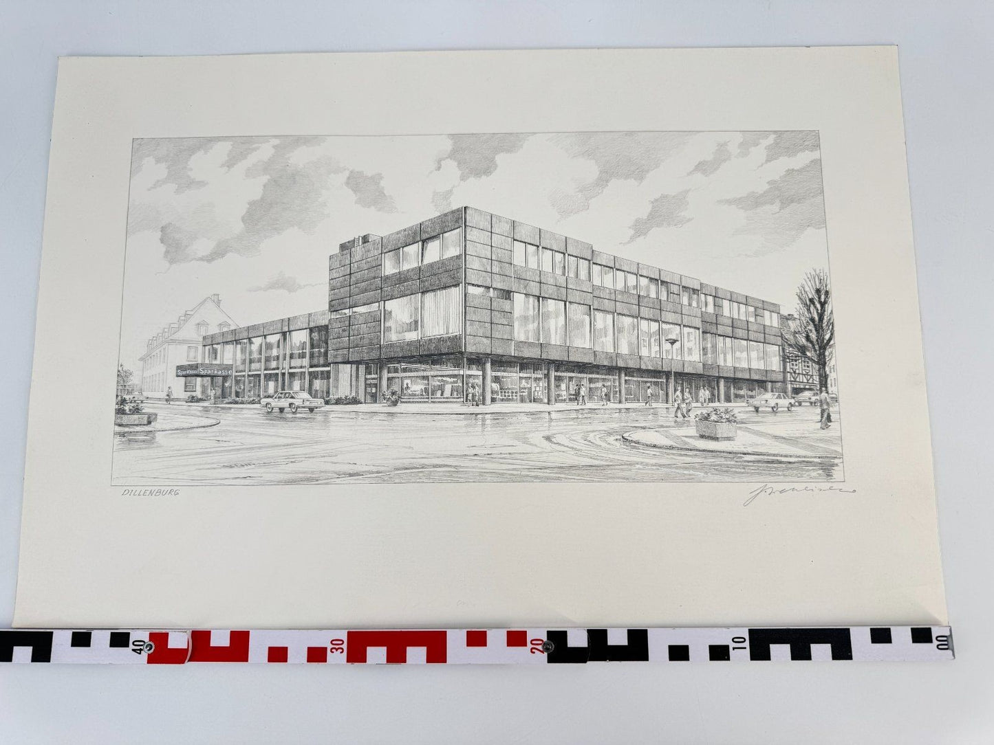 * HEINZ WEHLISCH ZEICHNUNG DILLENBURG SPARKASSE ANSICHT SIGNIERT