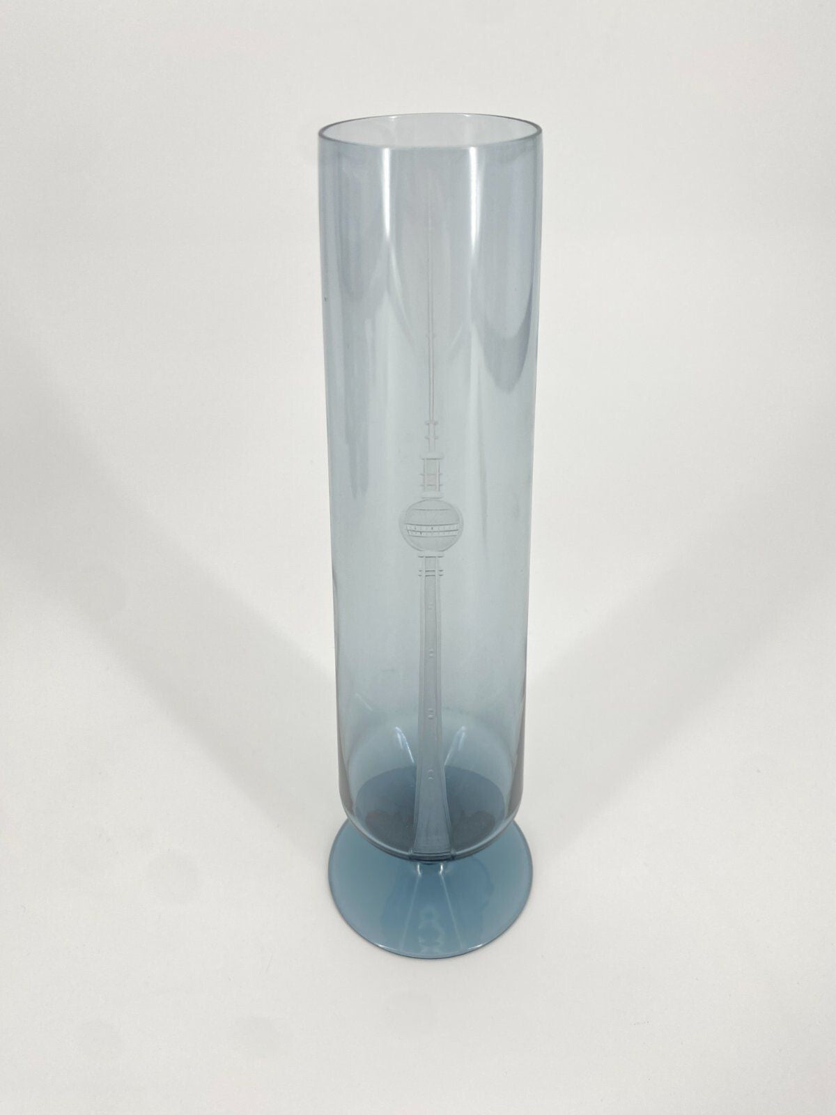 * VASE GLAS FERNSEHTURM BERLIN 1970ER BLAU RAUCH GLAS VINTAGE