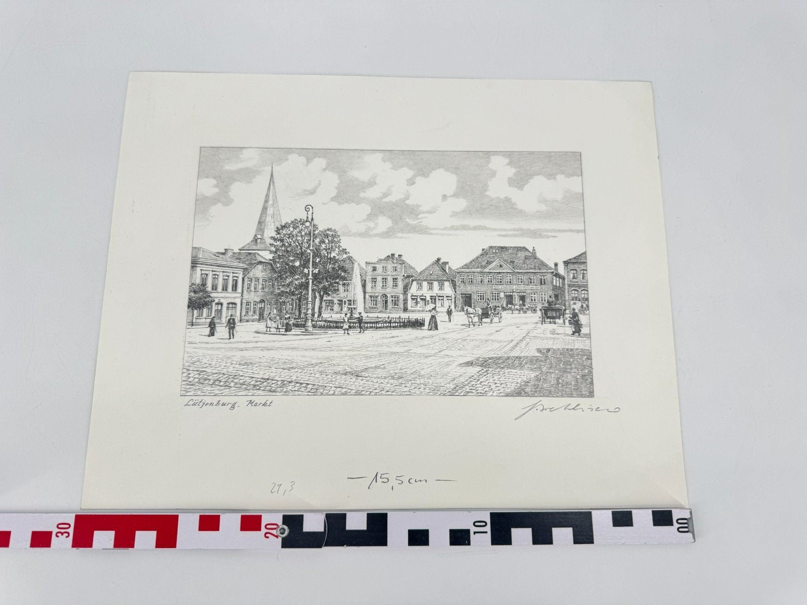 * HEINZ WEHLISCH ZEICHNUNG LÜTJENBURG MARKT UM 1912 ANSICHT SIGNI