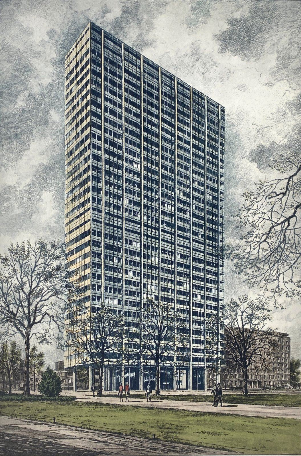 *GRAFIK LITHOGRAFIE HEINZ WEHLISCH LEVERKUSEN BAYER HOCHHAUS ORIGINAL