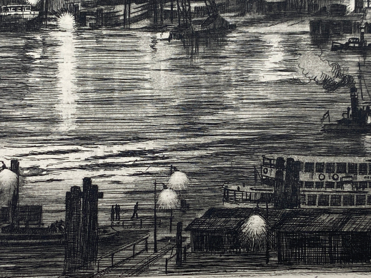 * RADIERUNG HAMBURG HAFEN BEI NACHT STÜLCKENWERFT HEINZ WEHLISCH um 1960