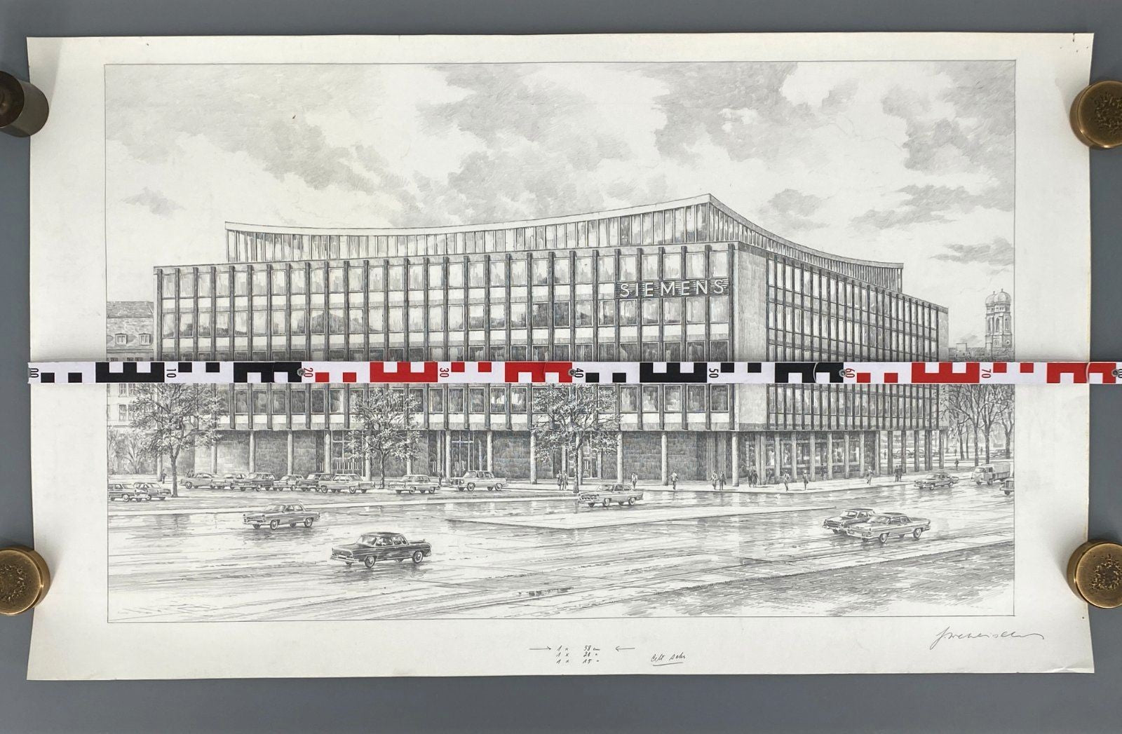 *HEINZ WEHLISCH HANDZEICHNUNG MÜNCHEN VERWALTUNGSGEBÄUDE SIEMENS