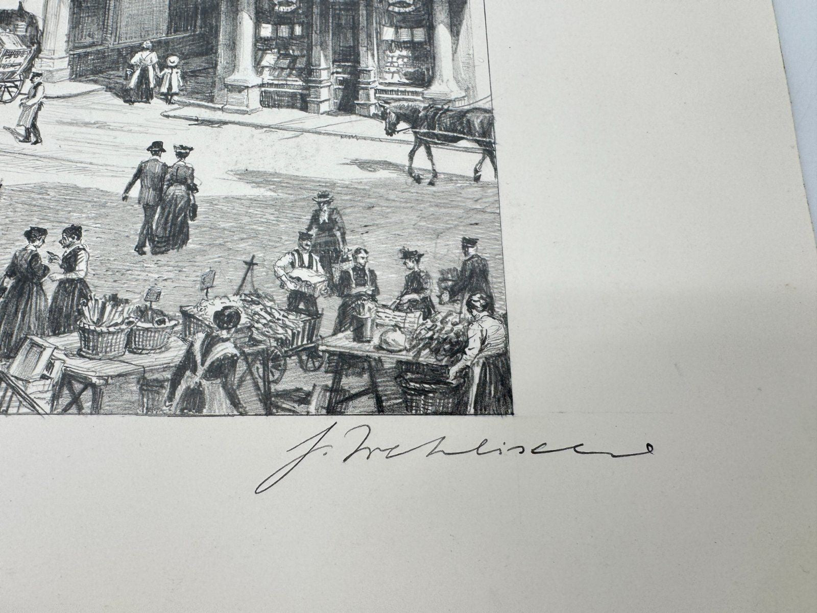 * HEINZ WEHLISCH ZEICHNUNG BAD KREUZNACH EIERMARKT ANSICHT UM 190