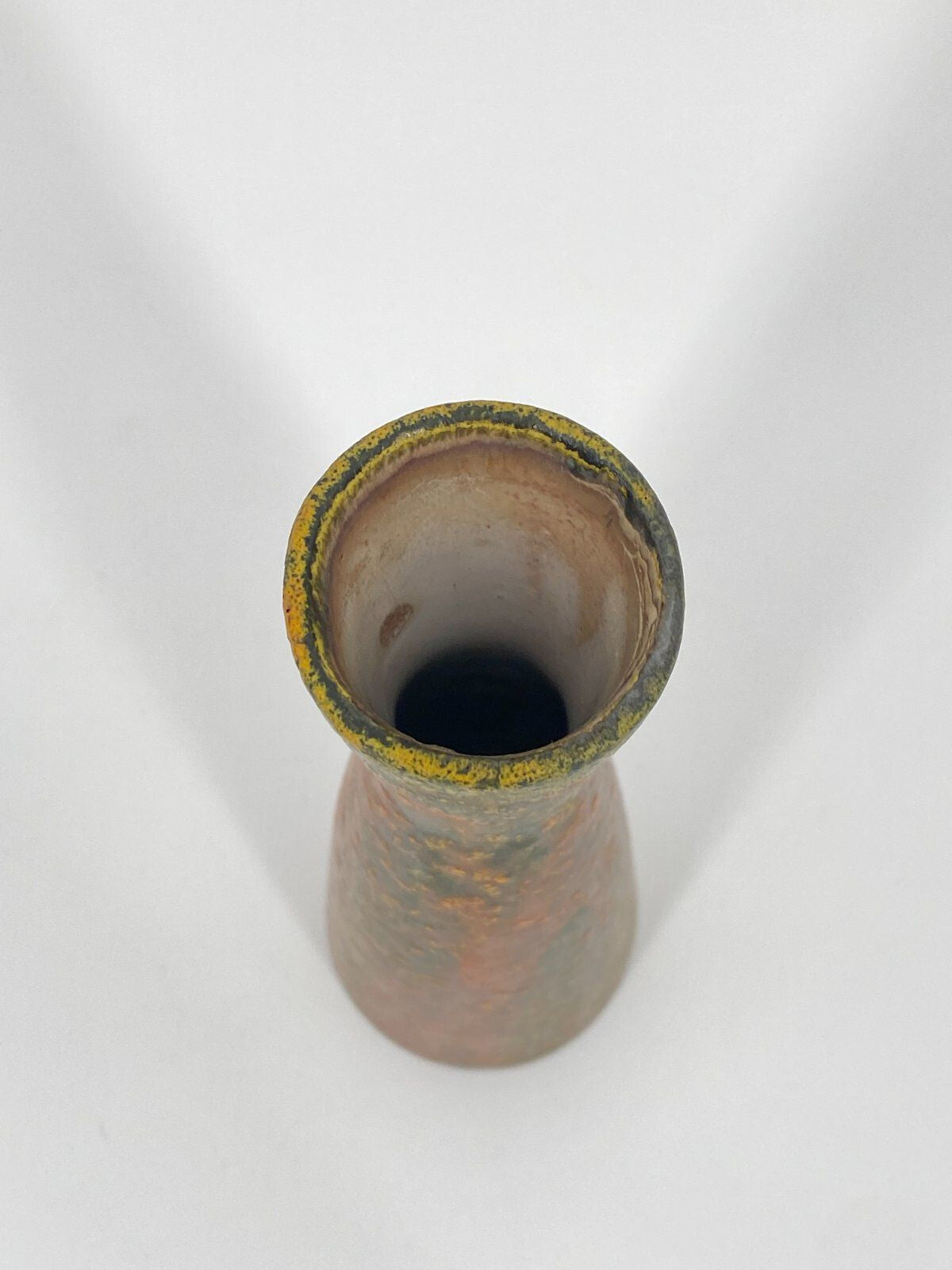 * VASE KERAMIK FAT LAVA GLASUR ROT GRÜN KONKAV VINTAGE