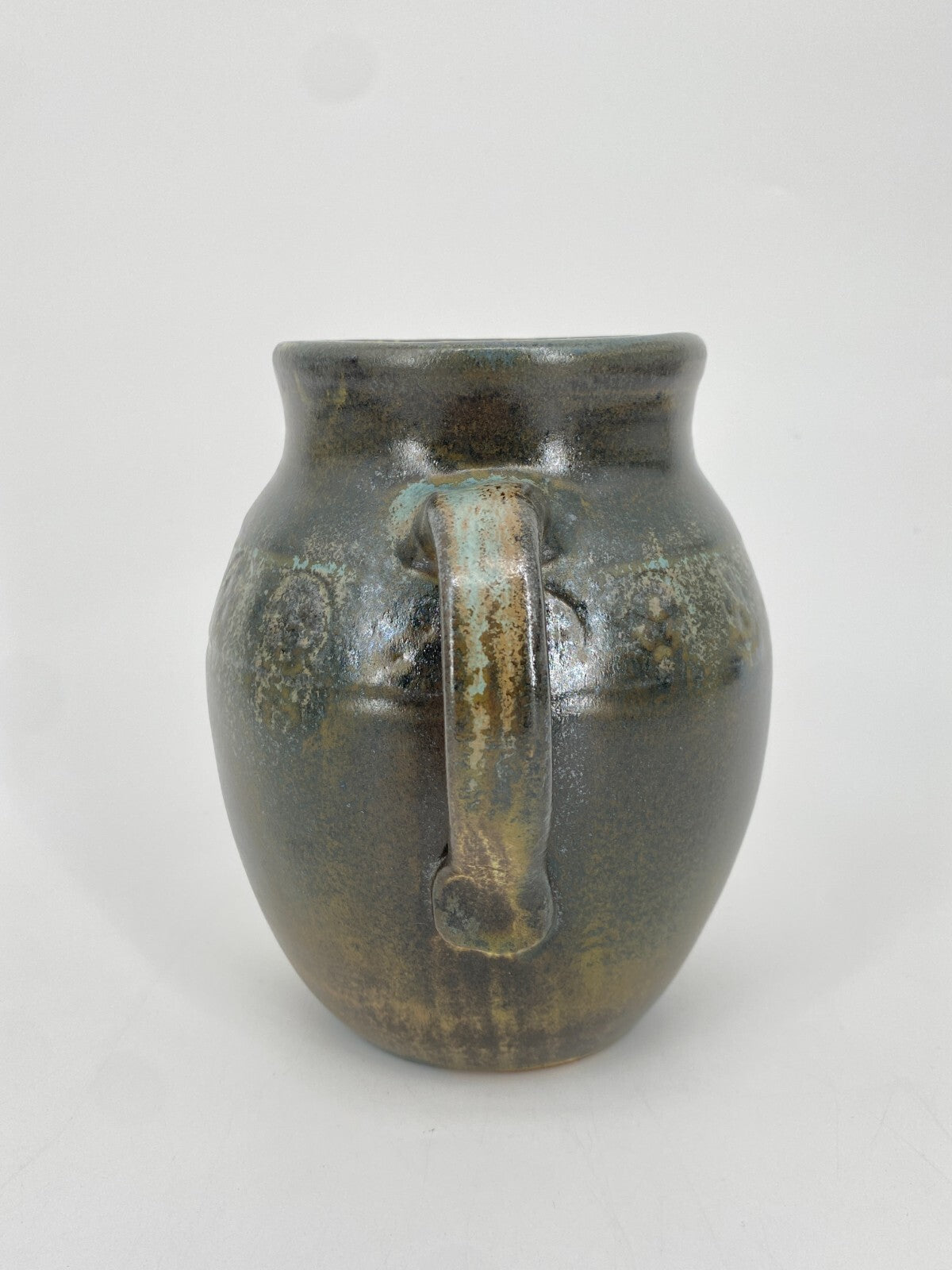 * STUDIO KERAMIK HENKEL VASE AMPHORE KRUG GEFÄß GRÜN BRAUN 15,5CM VINTAGE
