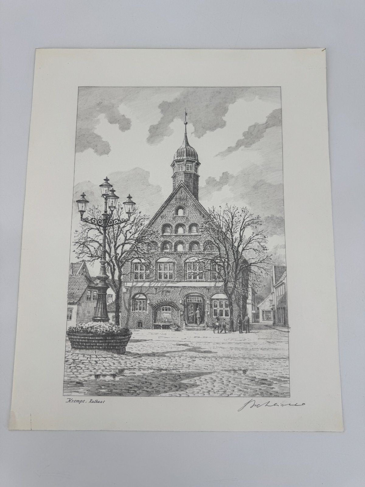 * HEINZ WEHLISCH ZEICHNUNG KREMPE RATHAUS ANSICHT SIGNIERT