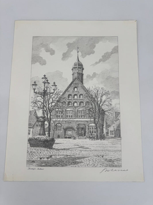 * HEINZ WEHLISCH ZEICHNUNG KREMPE RATHAUS ANSICHT SIGNIERT