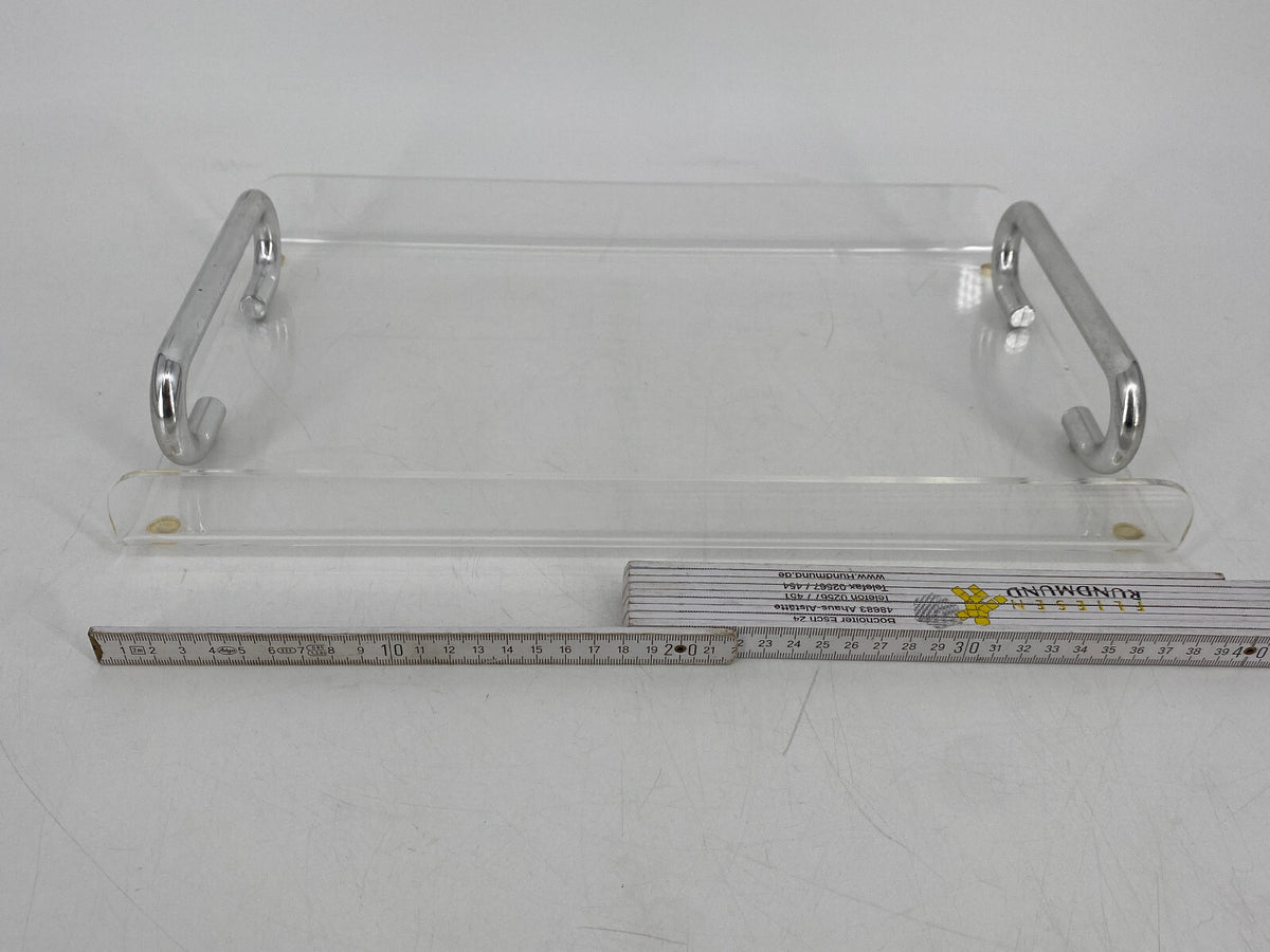 * VINTAGE ACRYLGLAS PLEXI TABLETT SERVIERTABLETT CHROMGRIFFE 70er ABAGE