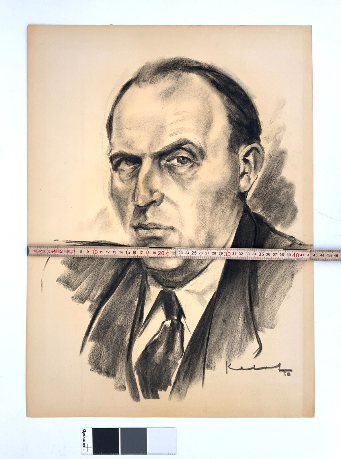 *KOHLENZEICHNUNG WALTER KALOT MÄNNERPORTÄT MANN GESICHT 1950 SIGNIERT UNIKAT