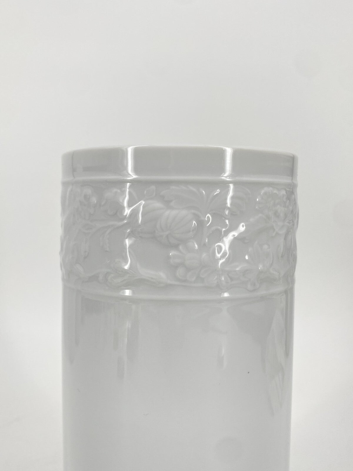 * 2x KRAUTHEIM PORZELLAN VASE MURILLO WEIß ZYLINDRISCH FLORAL 22CM SELB