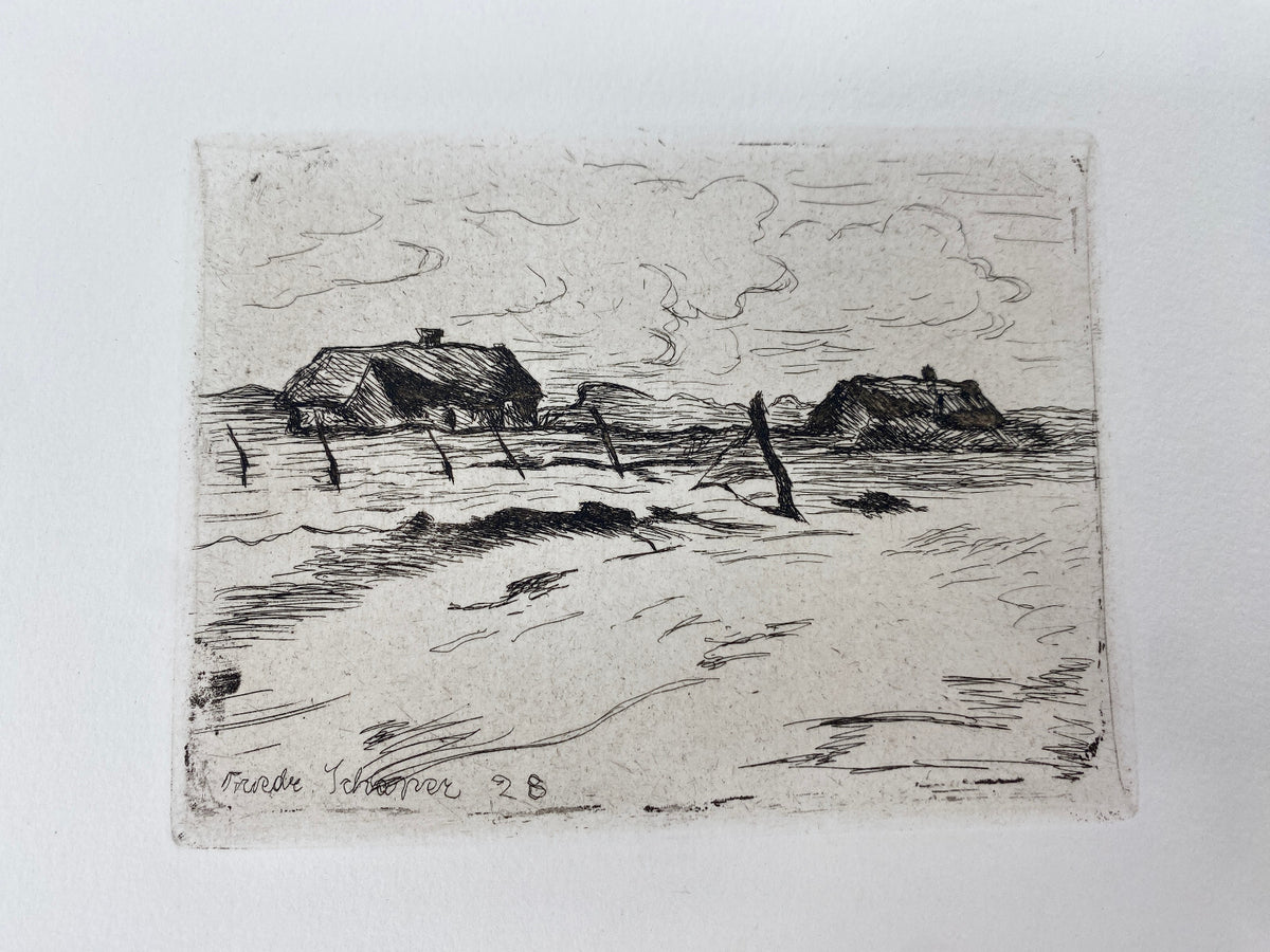 * FRIEDRICH SCHAPER 1869-1956 RADIERUNG LANDSCHAFT SYLT LICHTWARK 1928