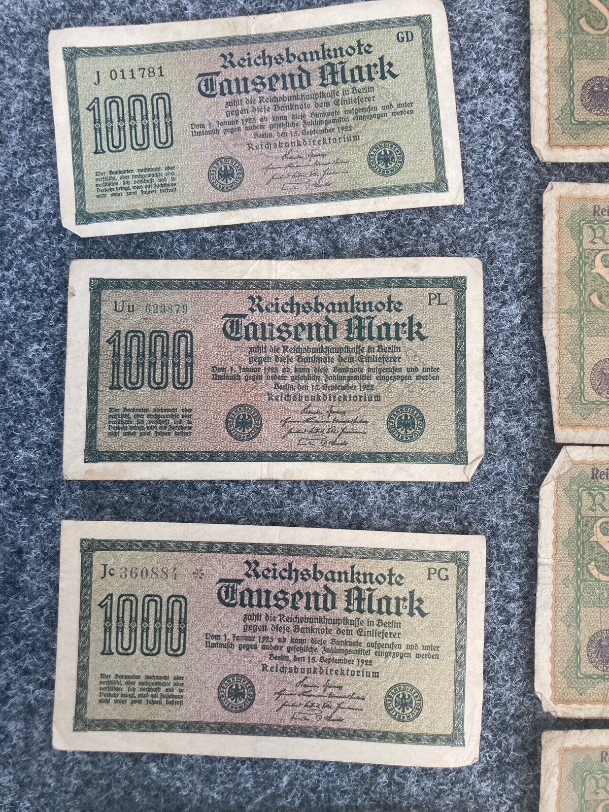 KONVOLUT REICHSBANKNOTEN FÜNFZIG MARK 50 500 1000 DARLEHENSKASSE 1915-1922