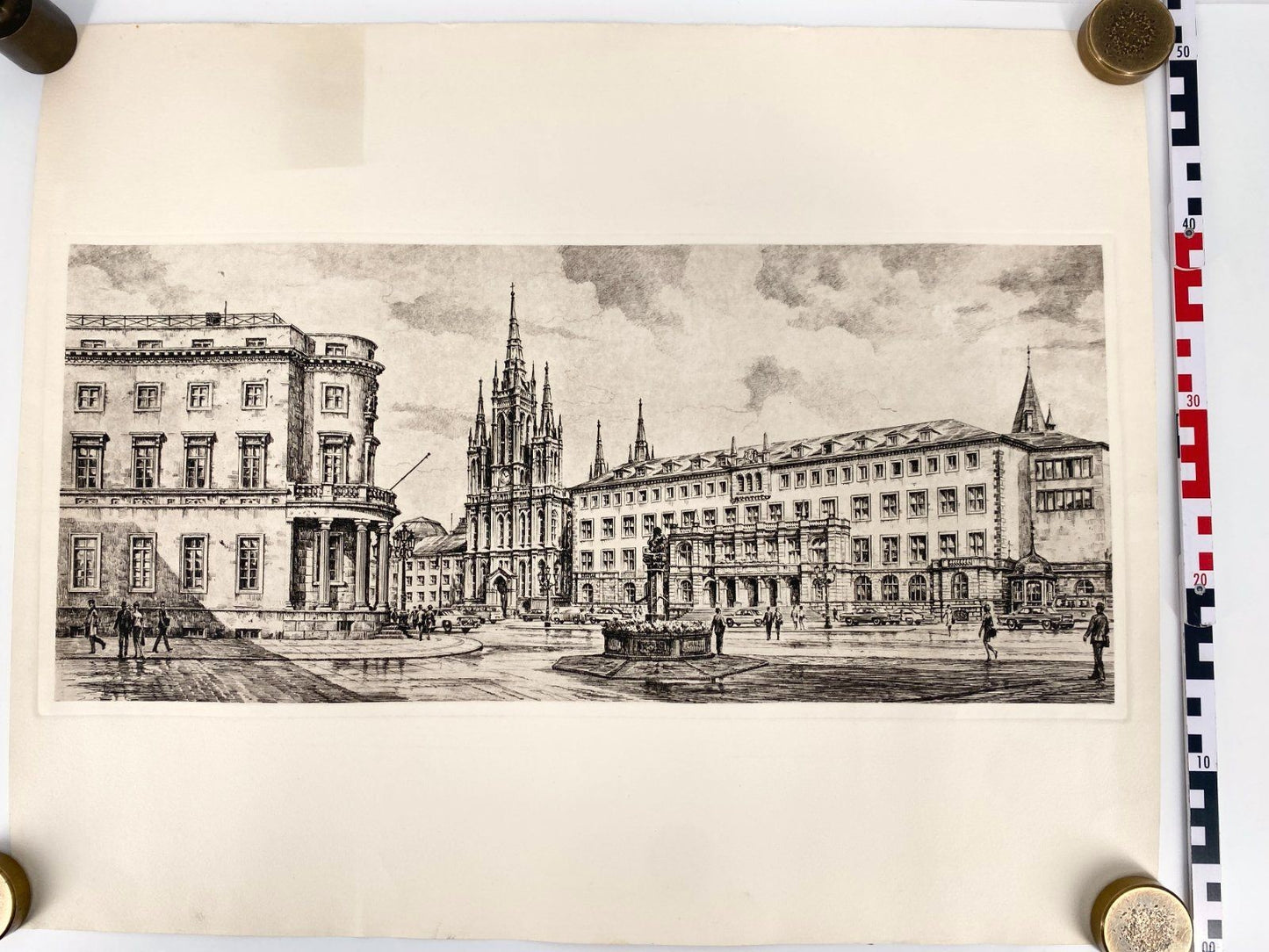* DRUCKGRAFIK HEINZ WEHLISCH STADTANSICHT WIESBADEN SCHLOSSPLATZ 