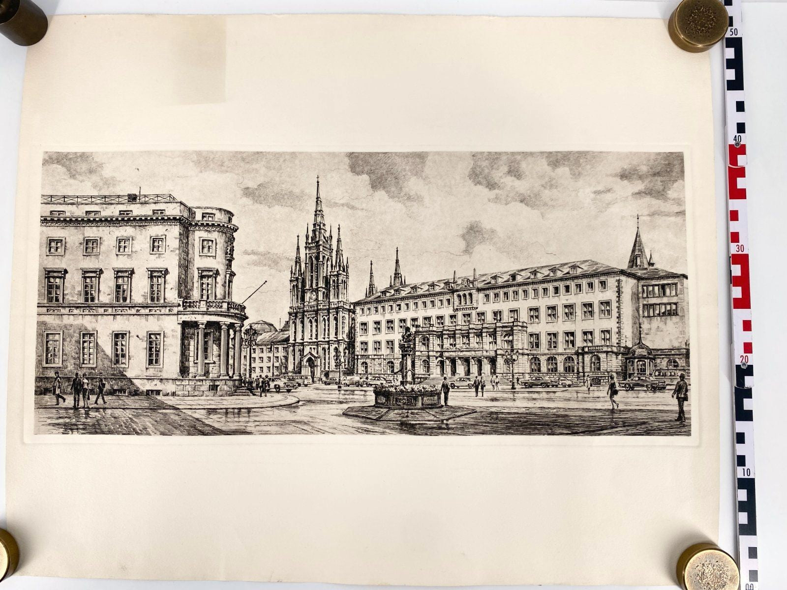 * DRUCKGRAFIK HEINZ WEHLISCH STADTANSICHT WIESBADEN SCHLOSSPLATZ 