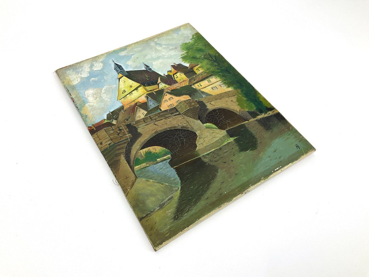 *ÖLGEMÄLDE BESIGHEIM STADTBILD ENZBRÜCKE LUDWIG MÖßLER ENZ RATHAU