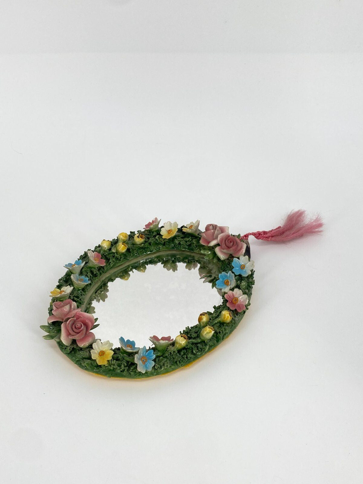 * KLEINER SPIEGEL OVAL PORZELLAN ROSEN BLÜTEN PRINZESSIN VINTAGE