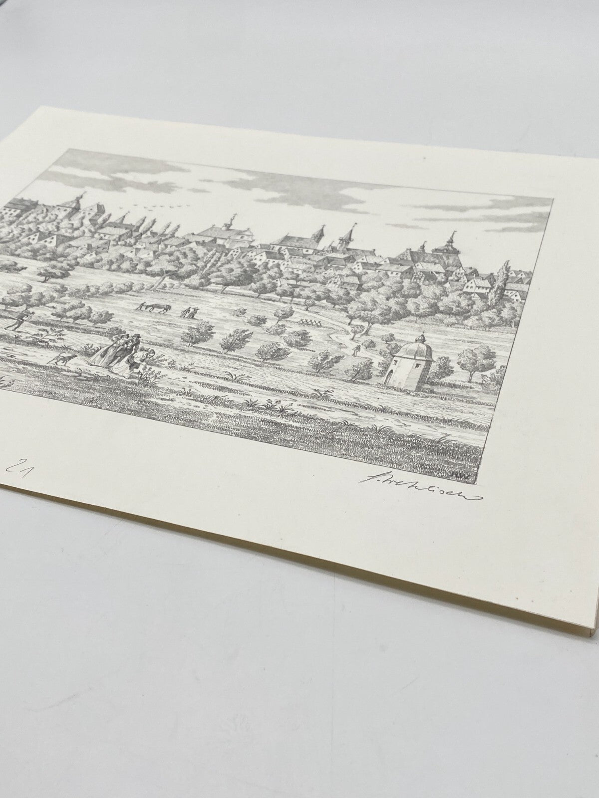 DEUTSCHER KÜNSTLER HEINZ WEHLISCH ZEICHNUNG BURGSTEINFURT UM 1840 HANDSIGNIERT