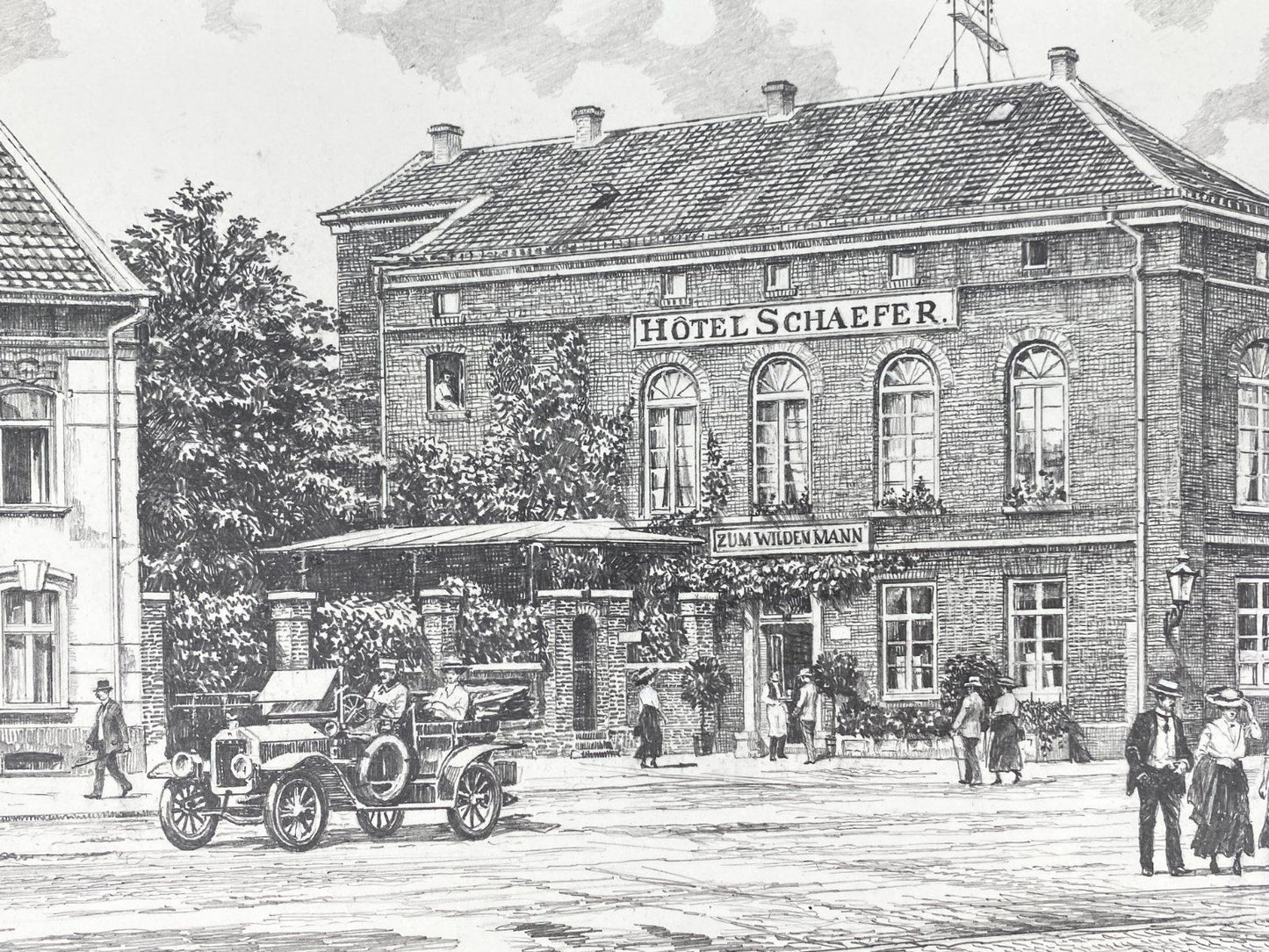 *HEINZ WEHLISCH ZEICHNUNG HÜLS BEI KREFELD ANSICHT HOTEL SCHAEFER