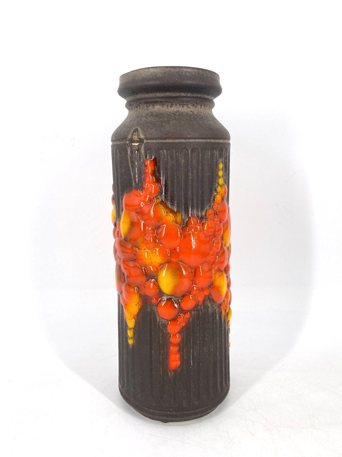 * FAT LAVA BODENVASE VASE POTTERY VULKAN 60er 70er ORANGE AUSTRIA