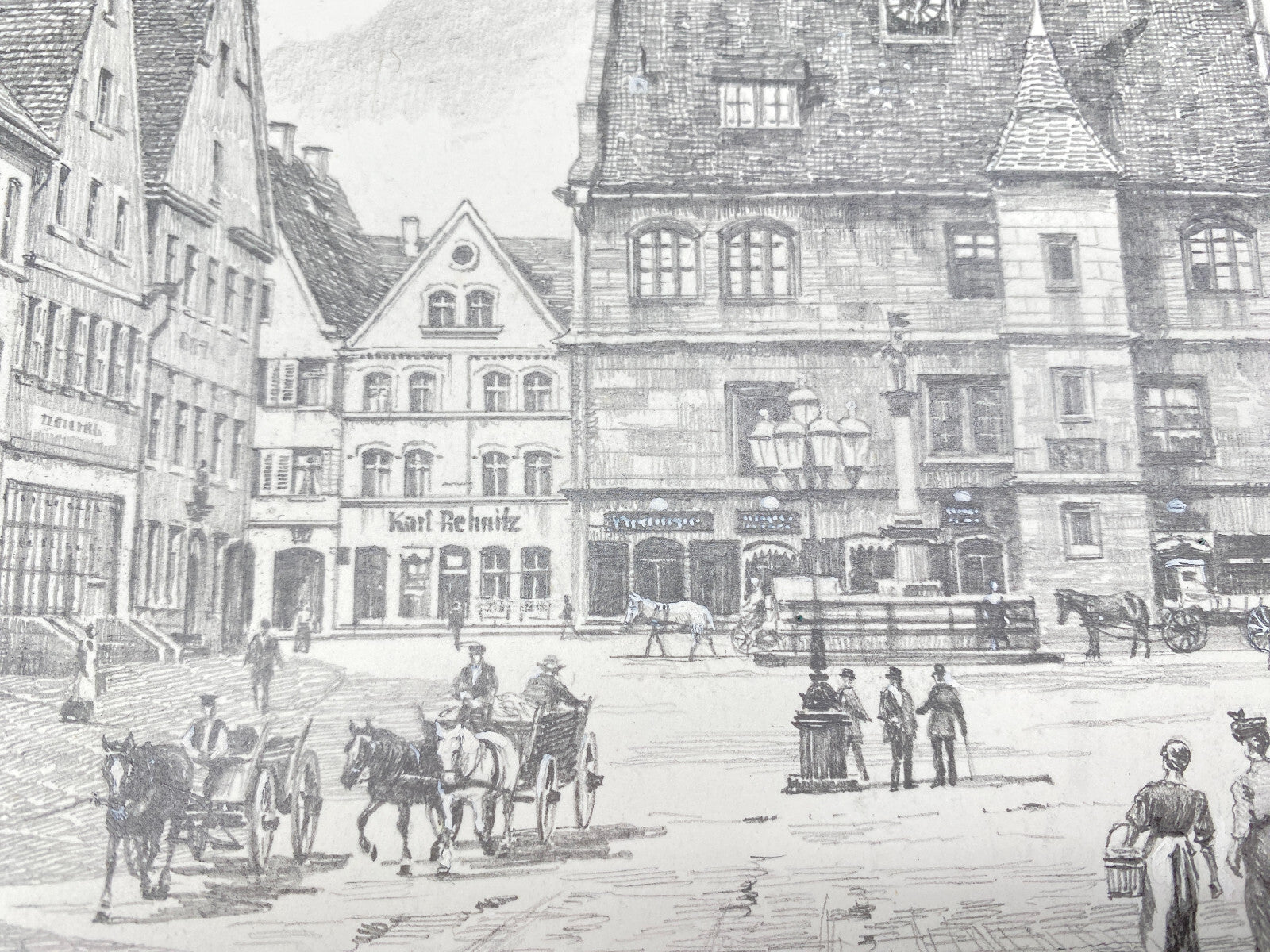 DEUTSCHER KÜNSTLER HEINZ WEHLISCH ZEICHNUNG WEISSENBURG MARKTPLATZ HANDSIGNIERT