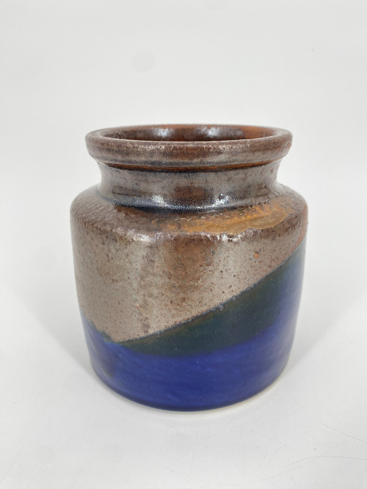 * MID CENTURY HUBERTUS MENZEL STUDIO KERAMIK VASE TOPF BLAU BRAUN 13,5CM