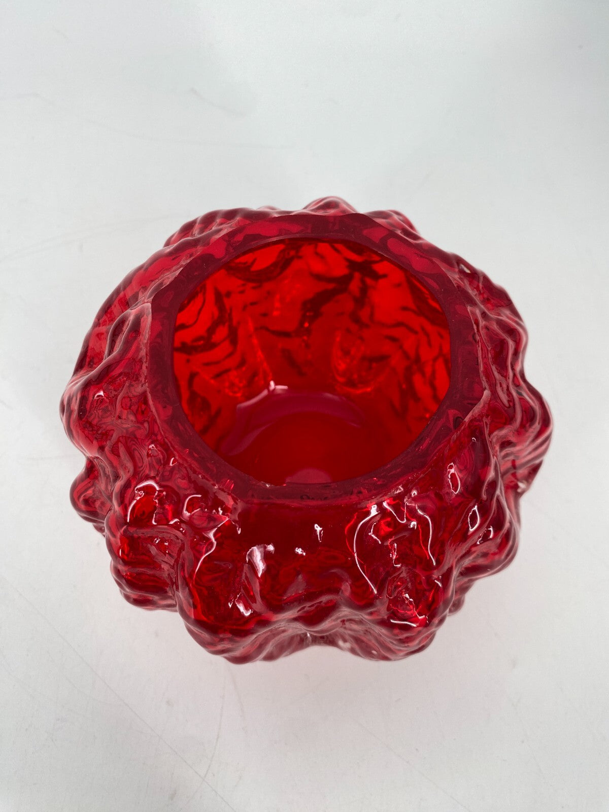 * VASE INGRID GLAS KUGEL KUGELVASE 60ER EISGLAS ROT VINTAGE