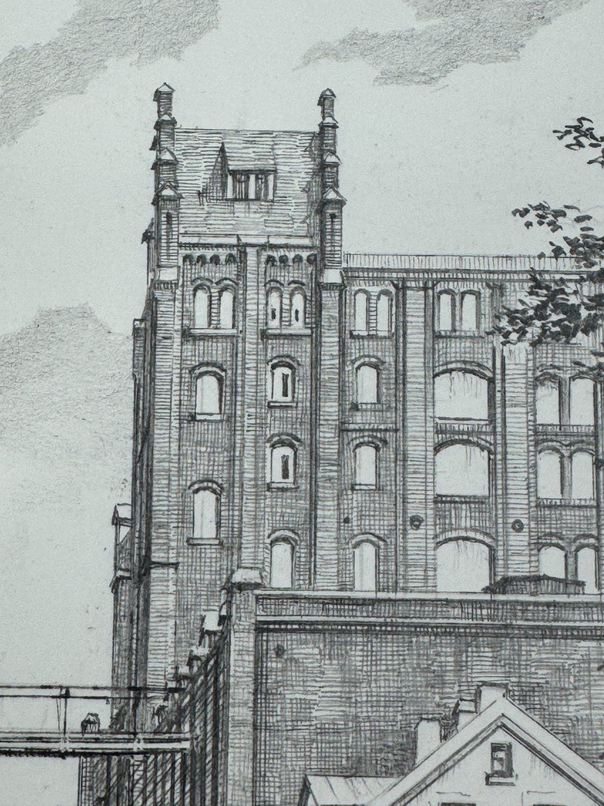 * HEINZ WEHLISCH ZEICHNUNG WERL PRESSHEFE FABRIK WULF ANSICHT