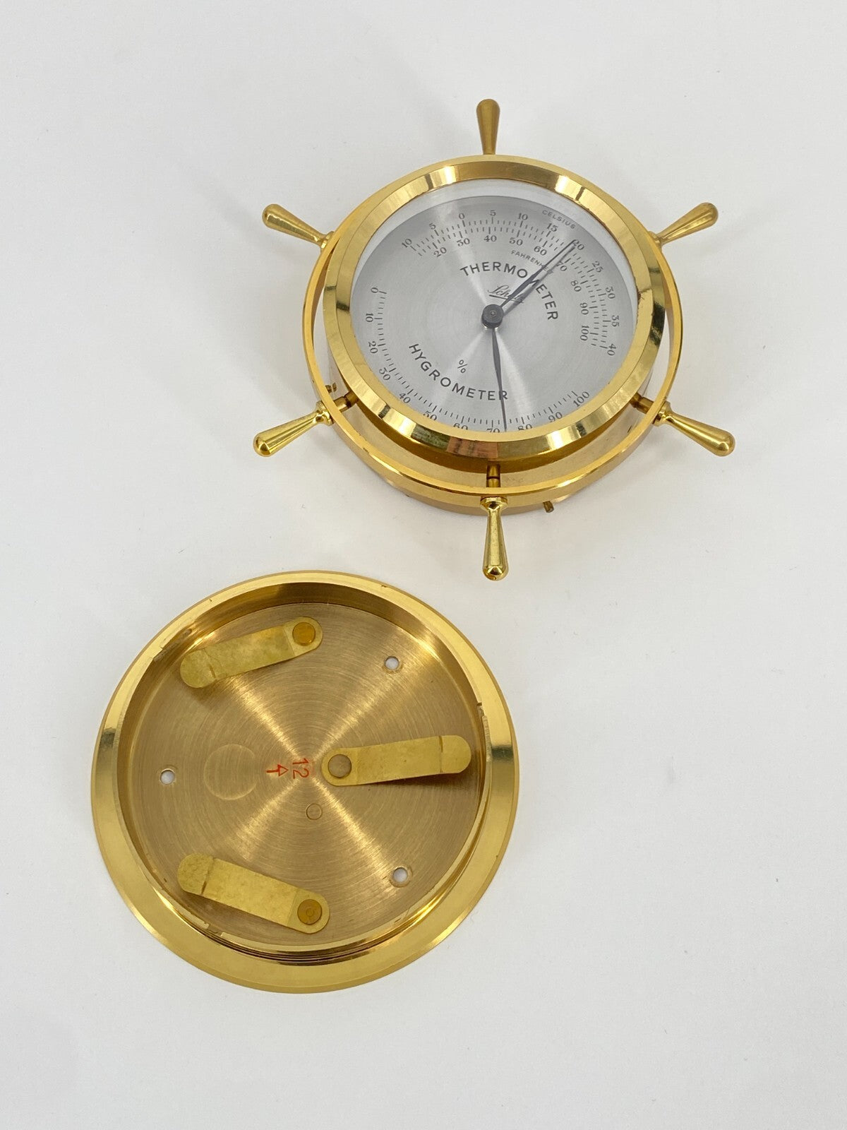 * THERMOMETER HYGROMETER SCHATZ WETTERMESSINSTRUMENT MESSING STEUERRAD VINTAGE
