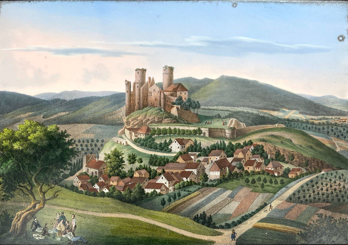 *GRAFIK LITHOGRAFIE BURG HANSTEIN BORNHAGEN ALTKOLORIERT BIEDERME
