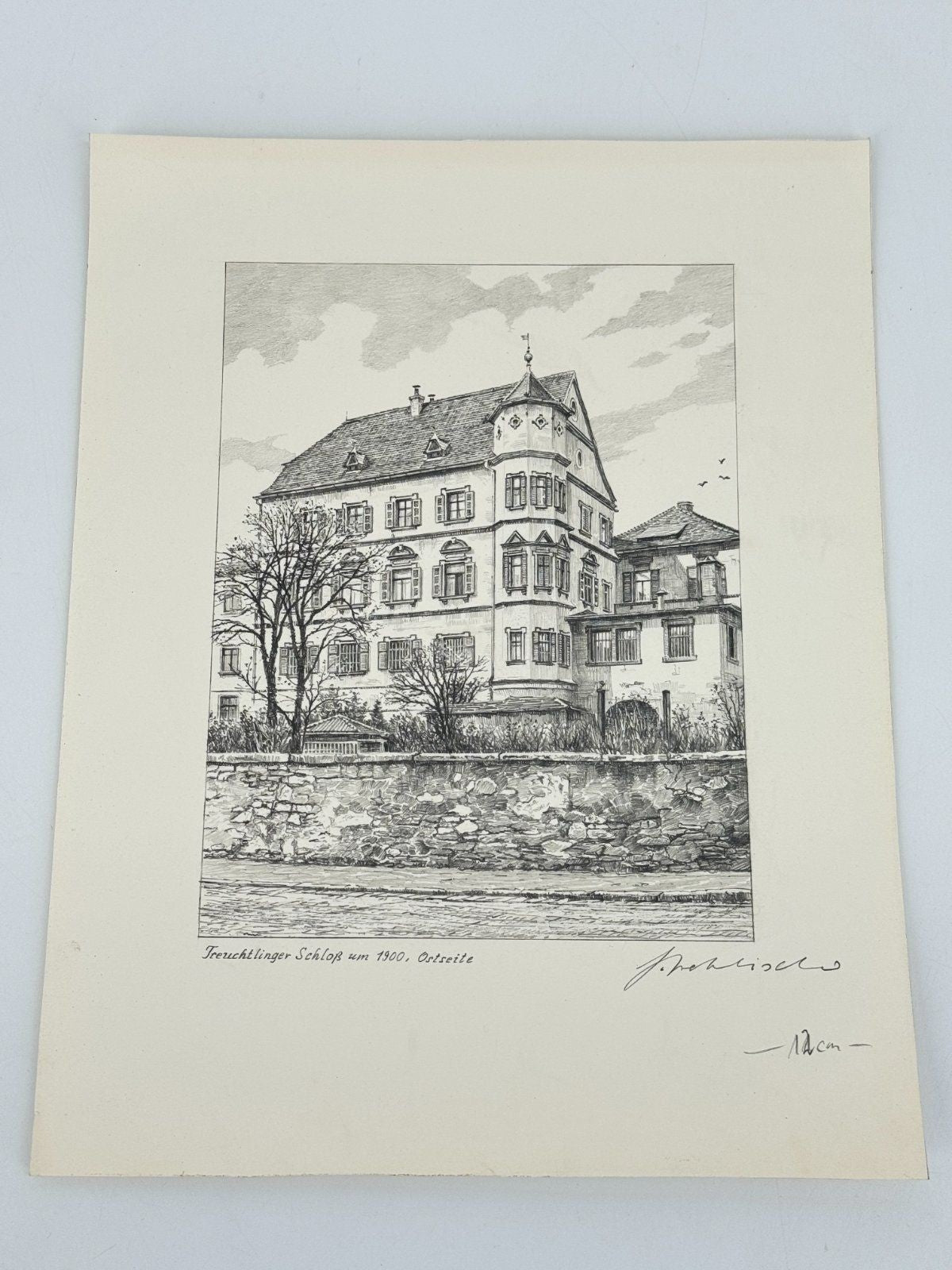 * HEINZ WEHLISCH ZEICHNUNG TREUCHTLINGER SCHLOß ANSICHT 1900 SIGNIERT
