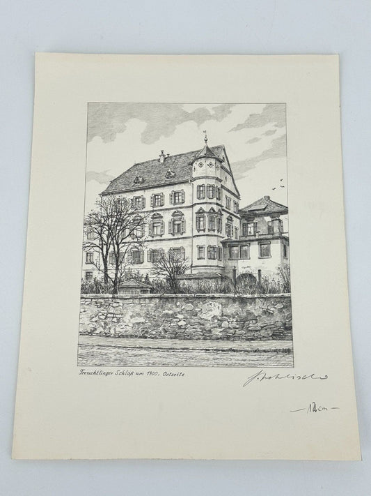 * HEINZ WEHLISCH ZEICHNUNG TREUCHTLINGER SCHLOß ANSICHT 1900 SIGNIERT